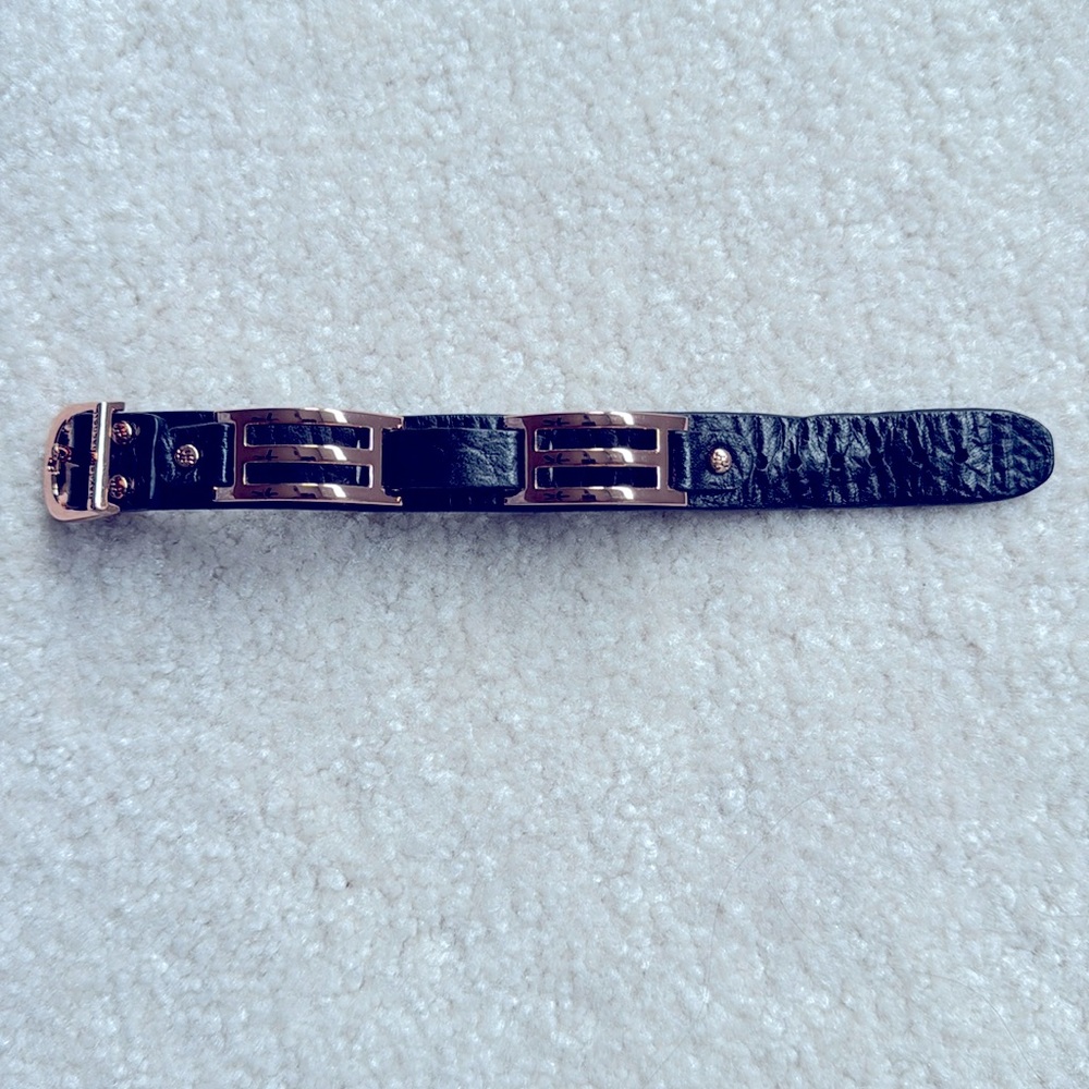 New Vintage Hayden Harnett Celina black and rose gold leather cuff bracelet
